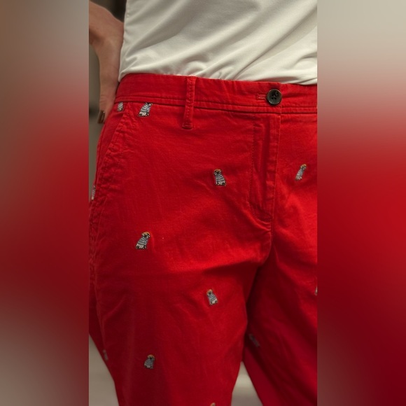 NEW $99 TALBOTS Relaxed Chinos Red Twill - Frenchie Dog,Critter Emb Pants Sz 8 - Picture 7 of 11
